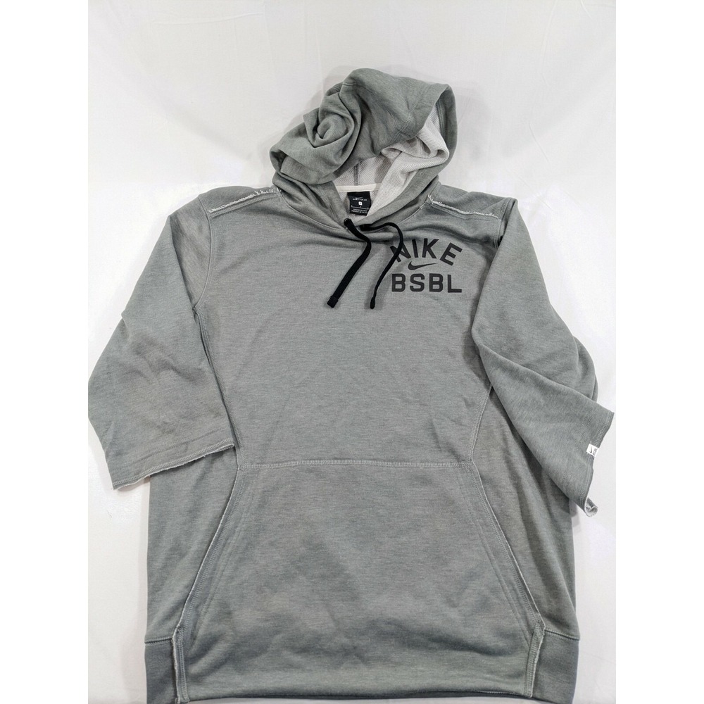Mens Nike BSBL‎ Dri-Fit Half Sleeve Pullover Hoodie Jacket Size Small Solid Grey